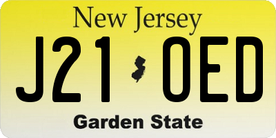 NJ license plate J21OED