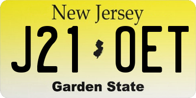 NJ license plate J21OET