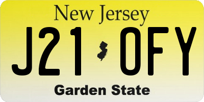 NJ license plate J21OFY