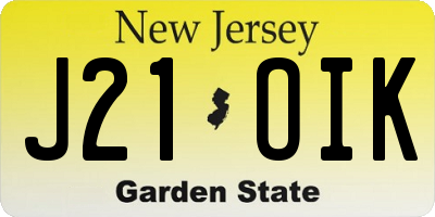 NJ license plate J21OIK
