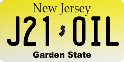 NJ license plate J21OIL
