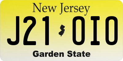 NJ license plate J21OIO