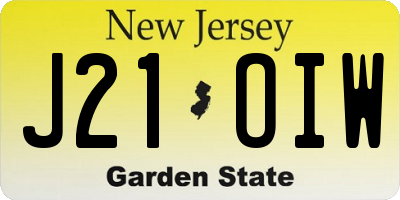 NJ license plate J21OIW