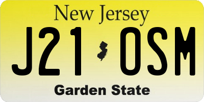 NJ license plate J21OSM
