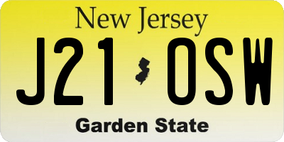 NJ license plate J21OSW