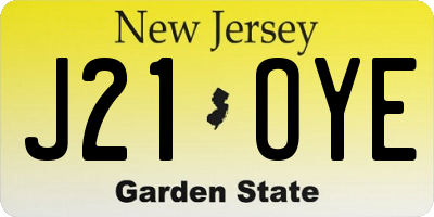 NJ license plate J21OYE