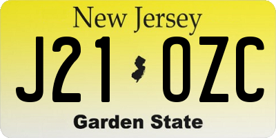 NJ license plate J21OZC