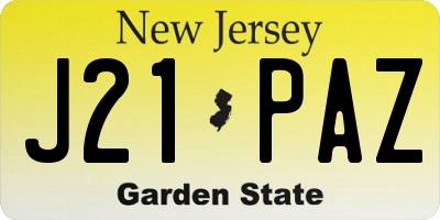 NJ license plate J21PAZ