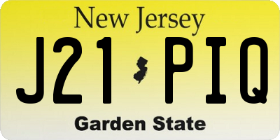 NJ license plate J21PIQ