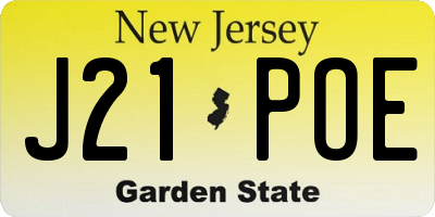 NJ license plate J21POE