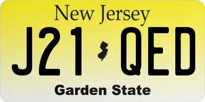 NJ license plate J21QED