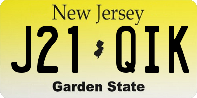NJ license plate J21QIK