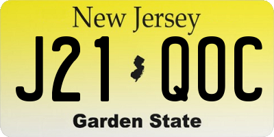 NJ license plate J21QOC