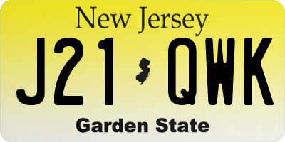 NJ license plate J21QWK