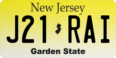 NJ license plate J21RAI