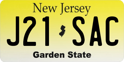 NJ license plate J21SAC