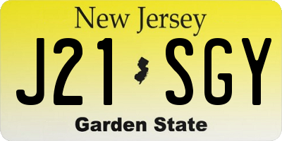 NJ license plate J21SGY