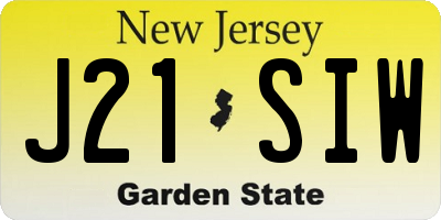 NJ license plate J21SIW