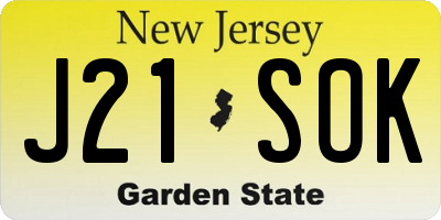 NJ license plate J21SOK