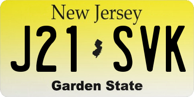 NJ license plate J21SVK