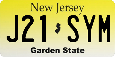 NJ license plate J21SYM