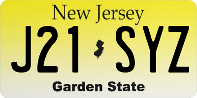 NJ license plate J21SYZ