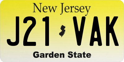 NJ license plate J21VAK
