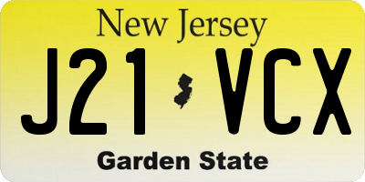 NJ license plate J21VCX