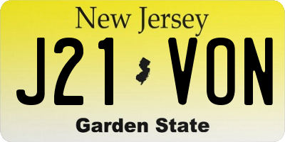 NJ license plate J21VON