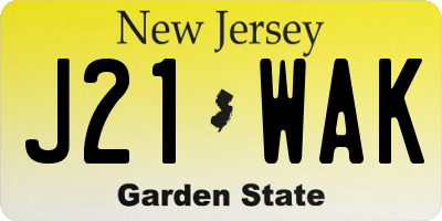 NJ license plate J21WAK