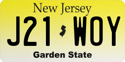 NJ license plate J21WOY