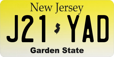 NJ license plate J21YAD