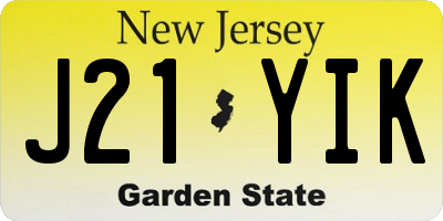 NJ license plate J21YIK