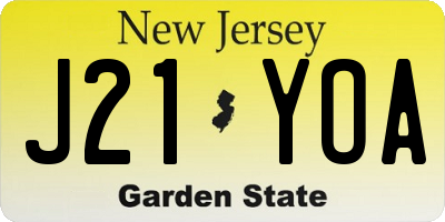 NJ license plate J21YOA