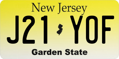 NJ license plate J21YOF