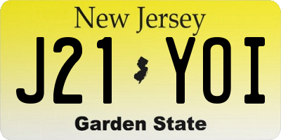 NJ license plate J21YOI