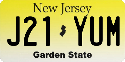 NJ license plate J21YUM