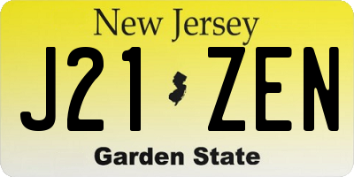 NJ license plate J21ZEN
