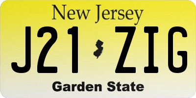 NJ license plate J21ZIG