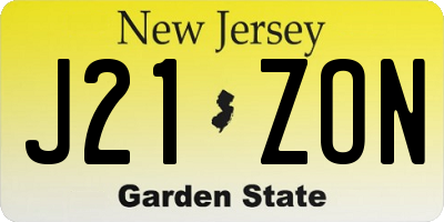 NJ license plate J21ZON