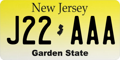 NJ license plate J22AAA