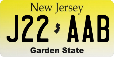 NJ license plate J22AAB