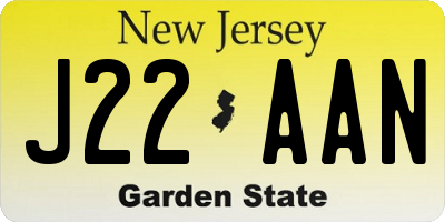 NJ license plate J22AAN