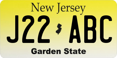 NJ license plate J22ABC
