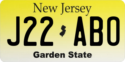 NJ license plate J22ABO