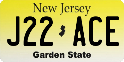 NJ license plate J22ACE