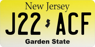 NJ license plate J22ACF