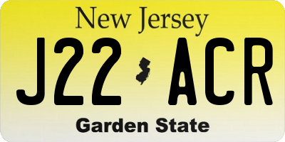 NJ license plate J22ACR