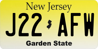 NJ license plate J22AFW