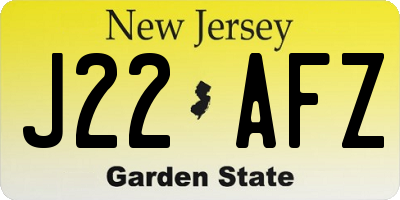 NJ license plate J22AFZ